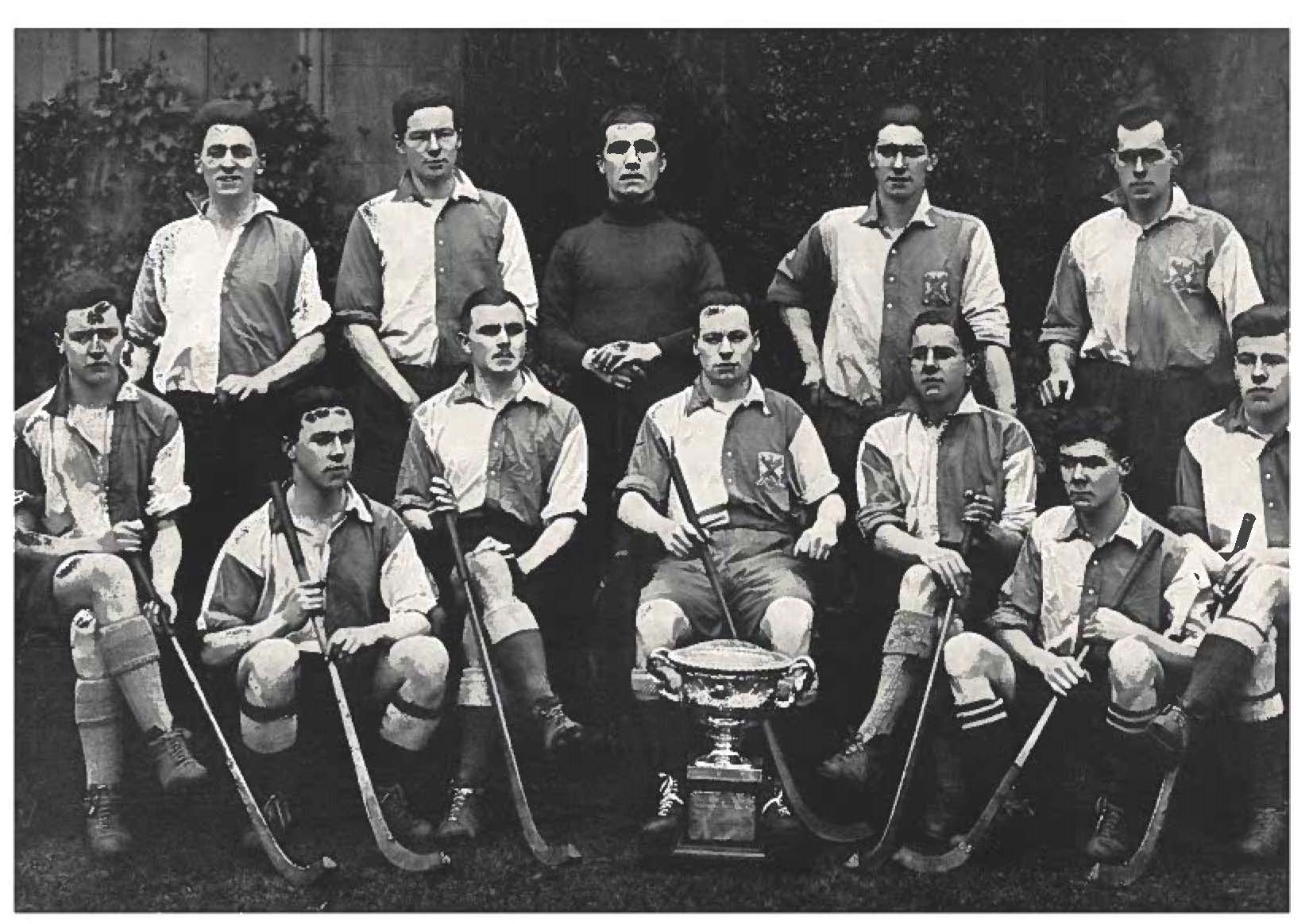 A black and white photo of shinty