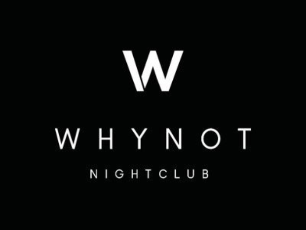 White WhyNot nightclub logo on a black background